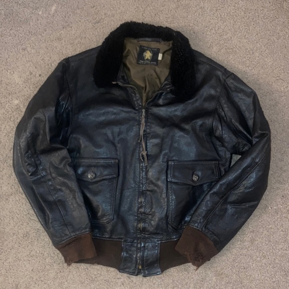 Golden Bear Leather Coat with Fur Collar - Picture 1 of 4